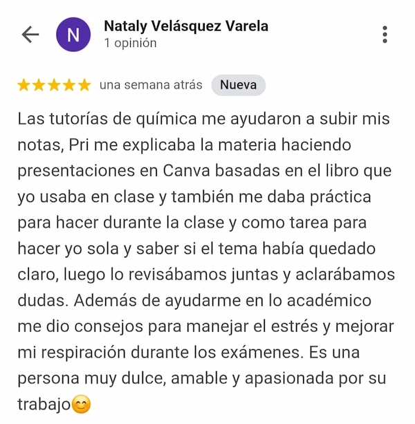 Reseña de estudiante de colegio científico