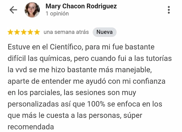 Reseña de estudiante universitaria de química